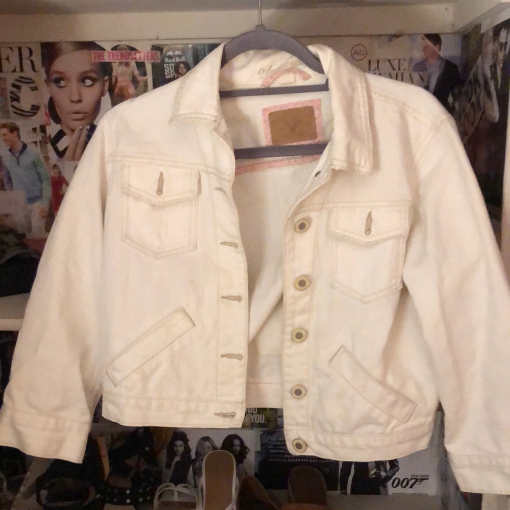 2000s American eagle cropped white denim jacket M - Picture 1 of 1